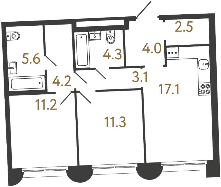 Двухкомнатная квартира №30 в ЖК Цвет Зеленогорска - 63.3 м²  - №2