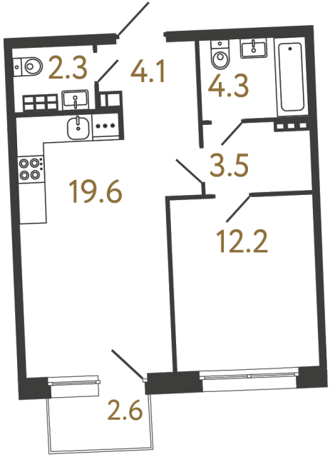 Однокомнатная квартира №23 в ЖК Цвет Зеленогорска - 46 м²  - №2