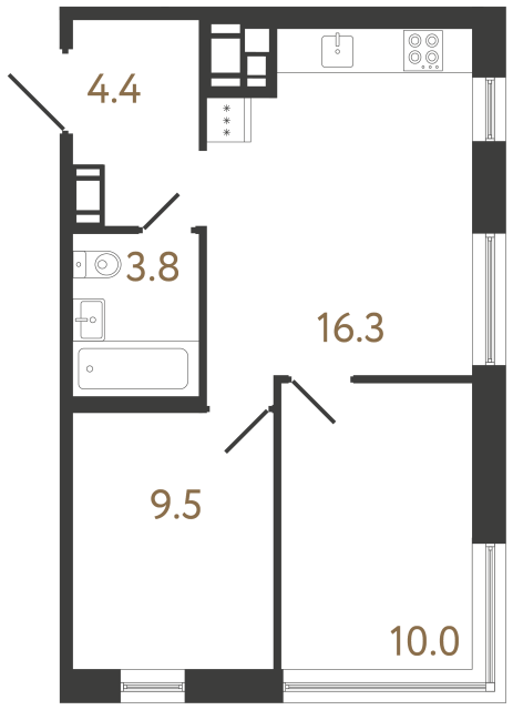 Двухкомнатная квартира №338 в ЖК Передвижники 2 - 44 м²  - №2