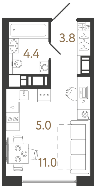Студия №207 в ЖК Передвижники 2 - 24.2 м²