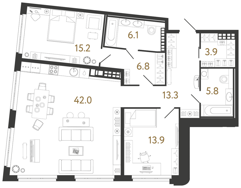 Двухкомнатная квартира №212 в ЖК Визионер - 107 м²