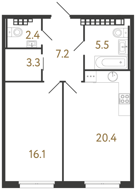 Однокомнатная квартира №205 в ЖК Визионер - 54.9 м²  - №2