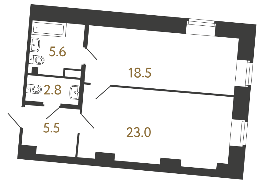 Однокомнатный номер №114 в ЖК Типография - 55.4 м²  - №2