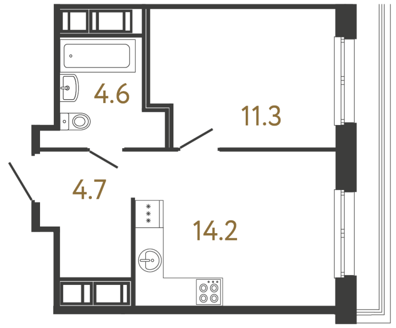Однокомнатная квартира №226 в ЖК Передвижники - 34.8 м²  - №2