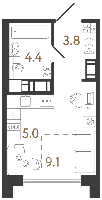 Студия №272 в ЖК Передвижники 2 - 22.3 м²