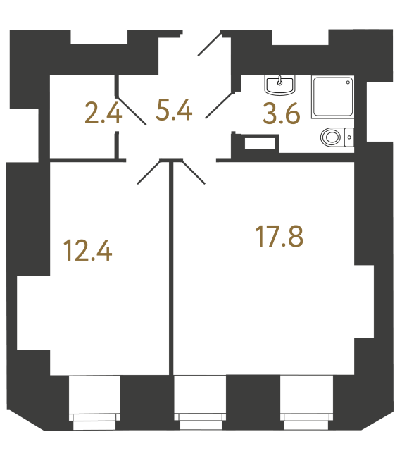 Однокомнатный номер №4 в ЖК Типография - 41.6 м²  - №2