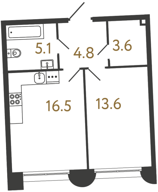 Однокомнатная квартира №8 в ЖК Цвет Зеленогорска - 43.6 м²  - №2