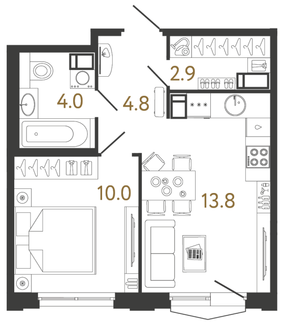 Однокомнатная квартира №776 в ЖК Струны 2 оч. - 35.5 м²