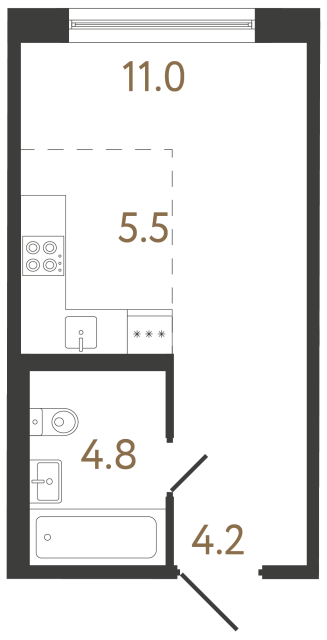Студия №290 в ЖК Передвижники 2 - 25.5 м²  - №2