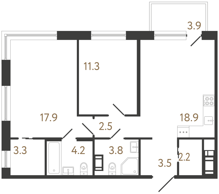 Двухкомнатная квартира №122 в ЖК Передвижники 2 - 67.6 м²  - №2