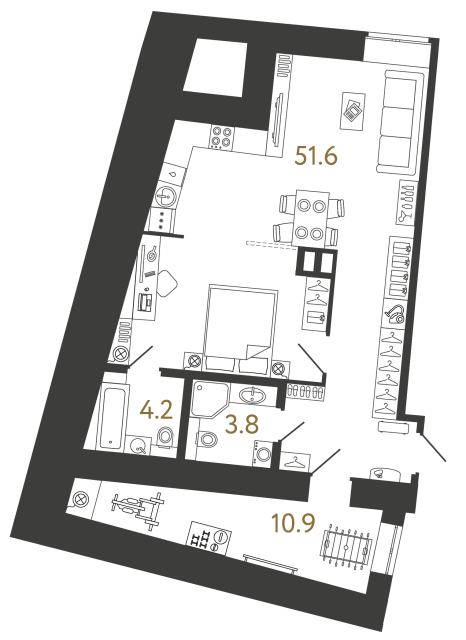 Однокомнатный номер №154 в ЖК Типография - 70.5 м²