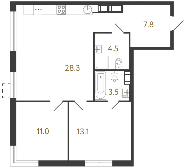Двухкомнатная квартира №149 в ЖК Струны - 68.2 м²  - №2