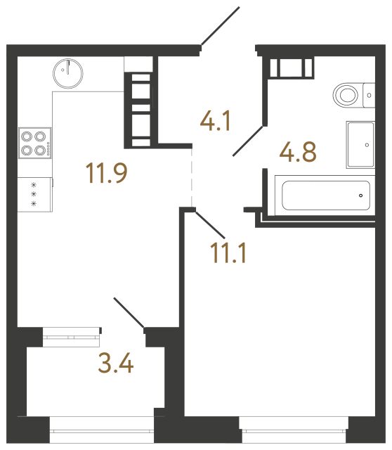 Однокомнатная квартира №299 в ЖК Куинджи - 31.9 м²  - №2