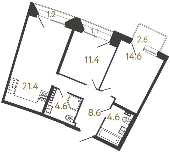 Двухкомнатная квартира №63 в ЖК Цвет Зеленогорска - 65.2 м²  - №2