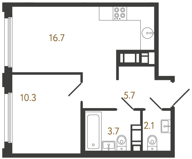 Однокомнатная квартира №876 в ЖК Гений - 38.5 м²  - №2