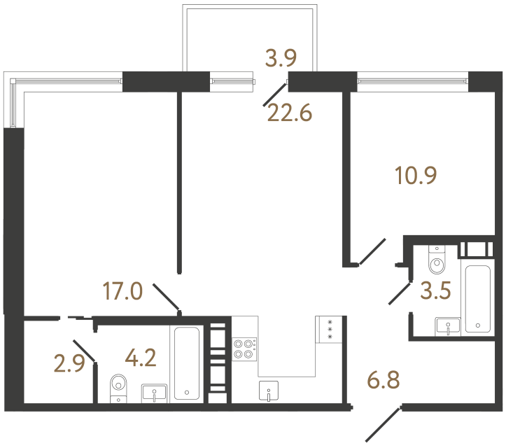 Двухкомнатная квартира №249 в ЖК Передвижники 2 - 67.9 м²  - №2