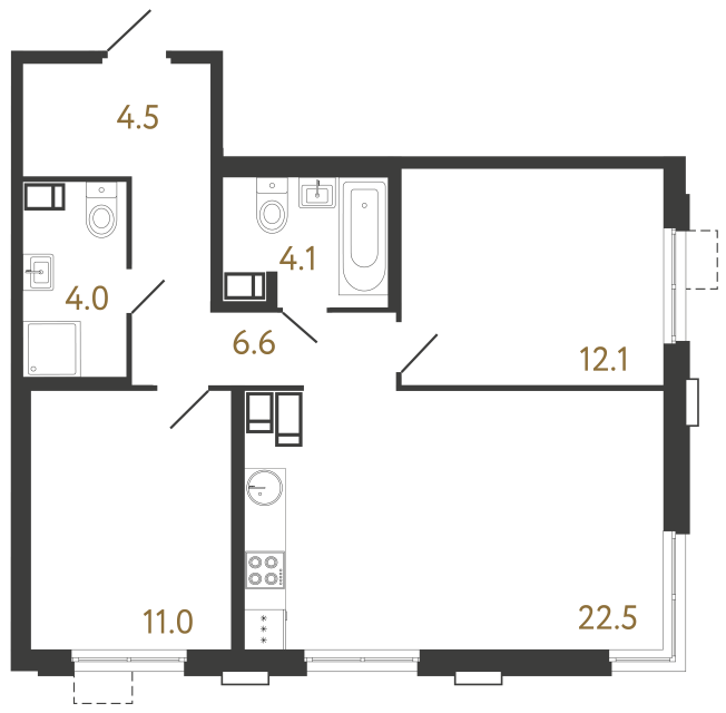 Двухкомнатная квартира №589 в ЖК Струны 2 оч. - 64.8 м²  - №2