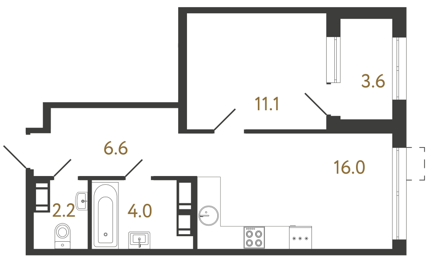 Однокомнатная квартира №464 в ЖК Струны - 39.9 м²  - №2