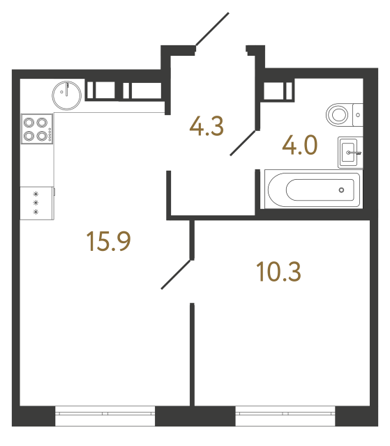 Однокомнатная квартира №423 в ЖК Струны - 34.5 м²  - №2