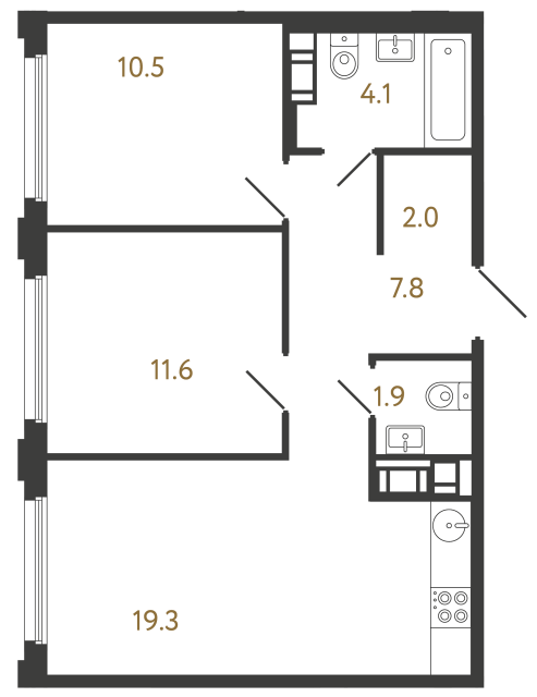 Двухкомнатная квартира №498 в ЖК Гений - 57.2 м²  - №2