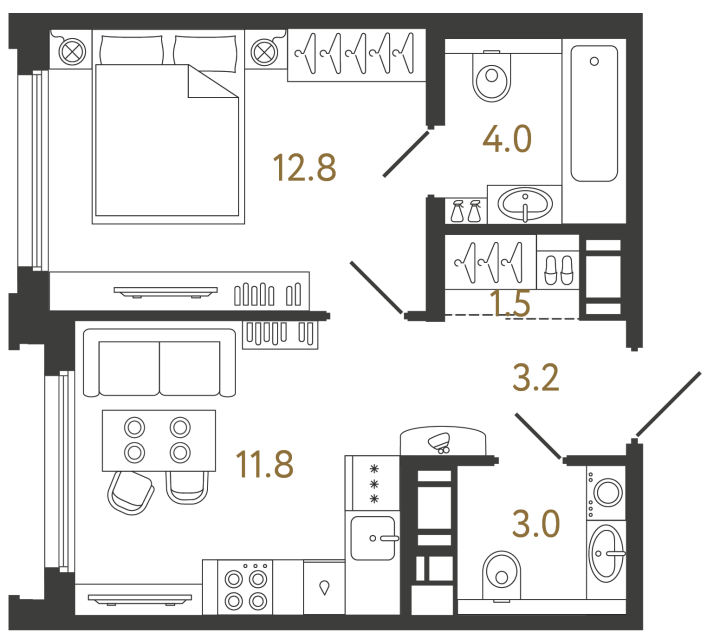Однокомнатная квартира №245 в ЖК Гений - 36.3 м²