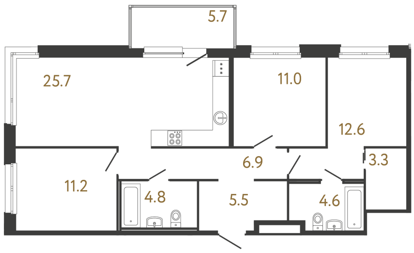 Трёхкомнатная квартира №99 в ЖК Передвижники - 85.6 м²  - №2