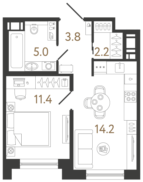Однокомнатная квартира №269 в ЖК Передвижники 2 - 36.6 м²
