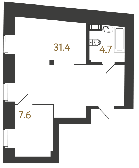 Однокомнатный номер №87 в ЖК Типография - 43.7 м²  - №2