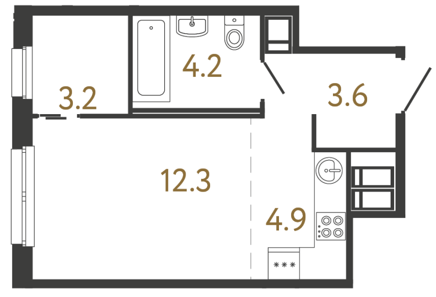 Студия №270 в ЖК Передвижники - 28.2 м²  - №2