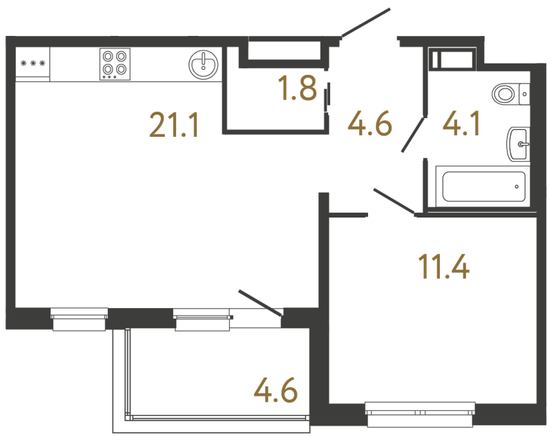 Однокомнатная квартира №181 в ЖК Передвижники - 43 м²  - №2