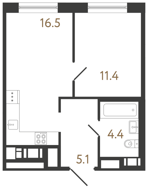 Однокомнатная квартира №377 в ЖК Передвижники 2 - 37.4 м²  - №2