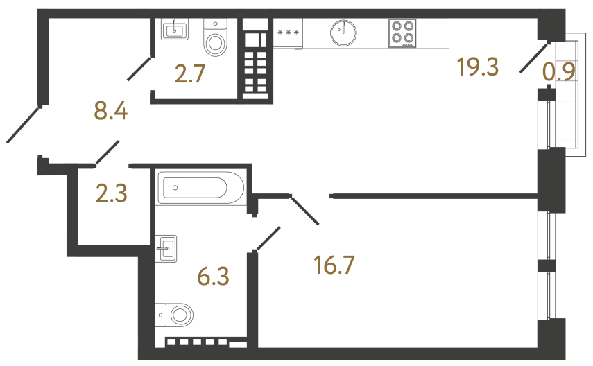 Однокомнатная квартира №59 в ЖК Коллекционер - 55.7 м²  - №2
