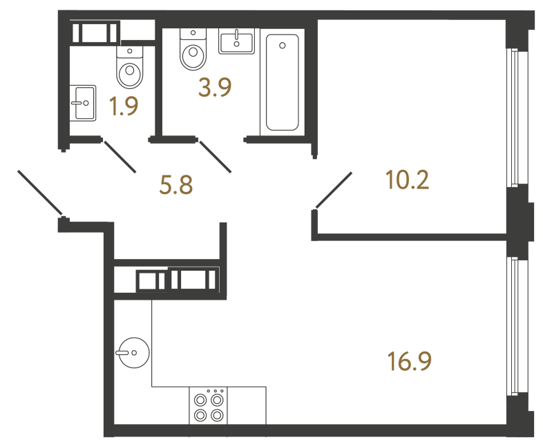 Однокомнатная квартира №413 в ЖК Гений - 38.7 м²  - №2