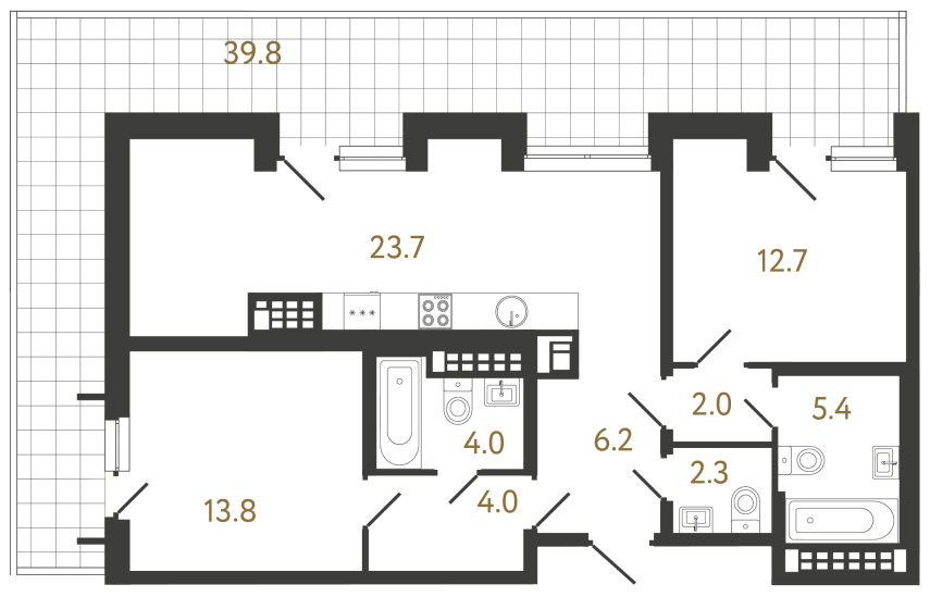 Двухкомнатная квартира №69 в ЖК Коллекционер - 74.1 м²  - №2