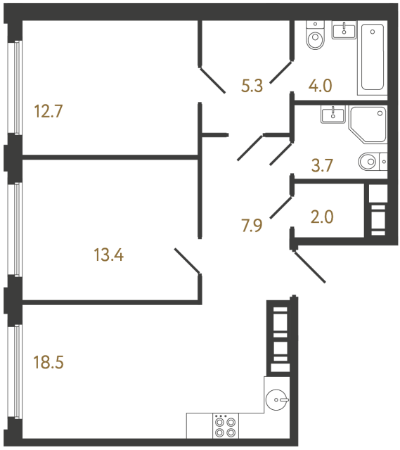 Двухкомнатная квартира №917 в ЖК Гений - 67.5 м²  - №2