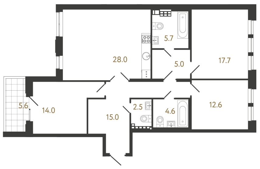 Трёхкомнатная квартира №36 в ЖК Коллекционер - 105.1 м²  - №2