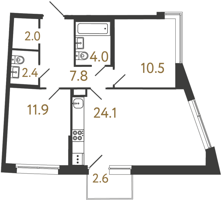 Двухкомнатная квартира №76 в ЖК Цвет Зеленогорска - 62.7 м²  - №2