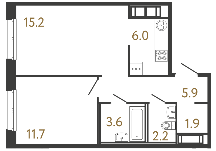 Однокомнатная квартира №107 в ЖК Передвижники - 46.5 м²  - №2