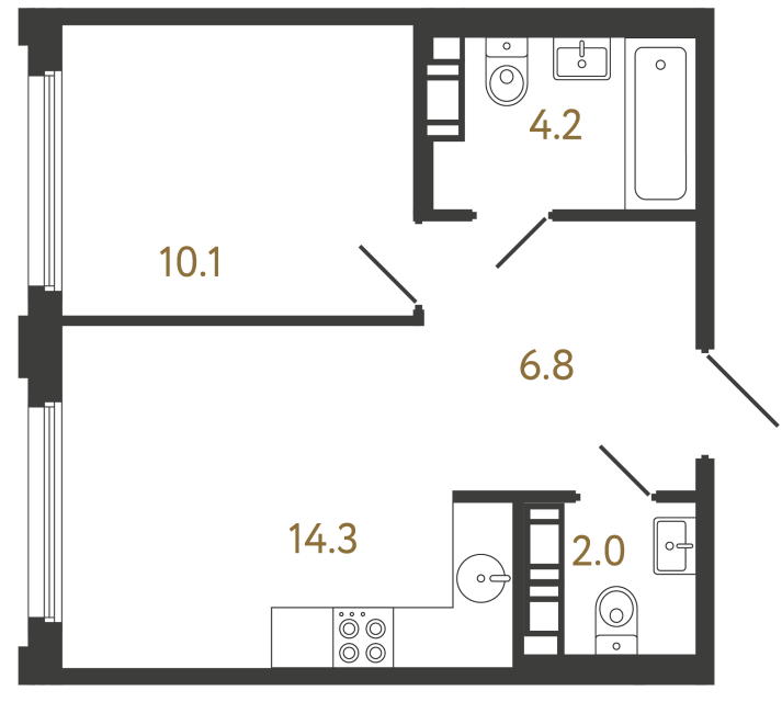 Однокомнатная квартира №496 в ЖК Гений - 37.4 м²  - №2