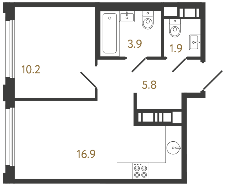 Однокомнатная квартира №1034 в ЖК Гений - 38.7 м²  - №2