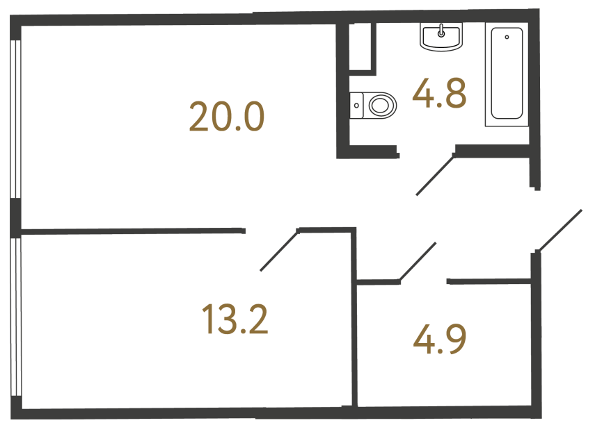 Однокомнатный номер №162 в ЖК Типография - 42.9 м²  - №2