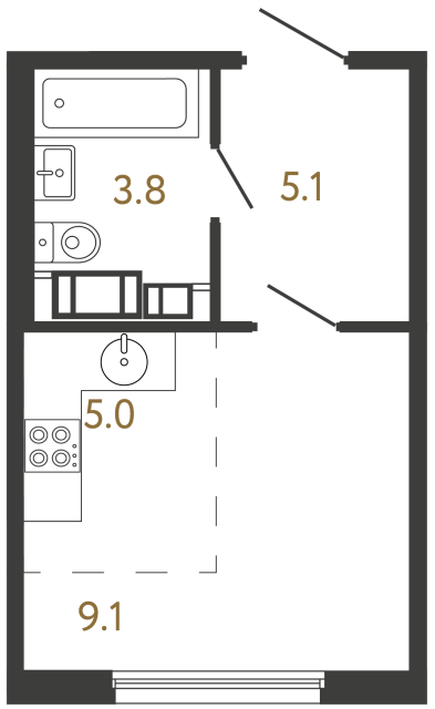 Студия №119 в ЖК Гений - 23 м²  - №2