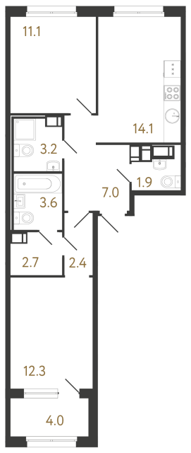 Двухкомнатная квартира №977 в ЖК Струны 2 оч. - 58.3 м²  - №2