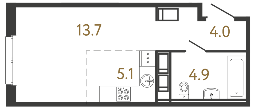 Студия №212 в ЖК Передвижники - 27.7 м²  - №2