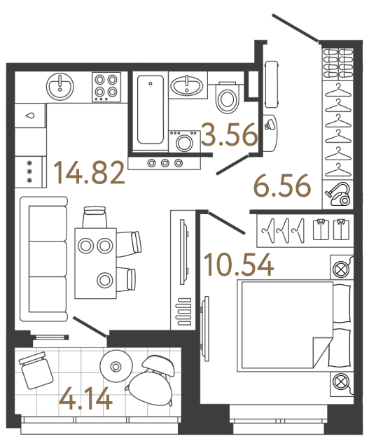Однокомнатная квартира №493 в ЖК Ультра Сити 3.0 - 35.48 м²