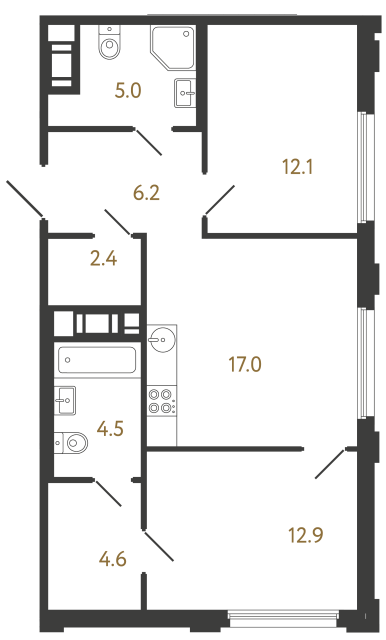 Двухкомнатная квартира №212 в ЖК Гений - 64.7 м²  - №2