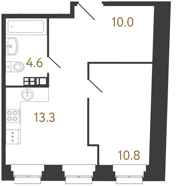 Однокомнатные апартаменты №13 в ЖК Светоч - 38.7 м²  - №2