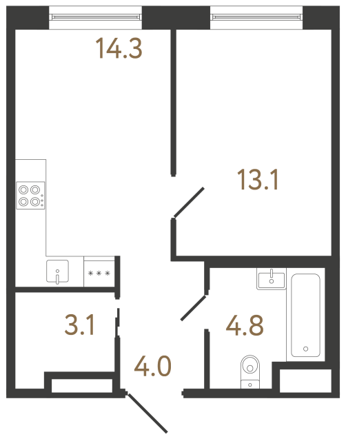Однокомнатная квартира №6 в ЖК Передвижники 2 - 39.3 м²  - №2
