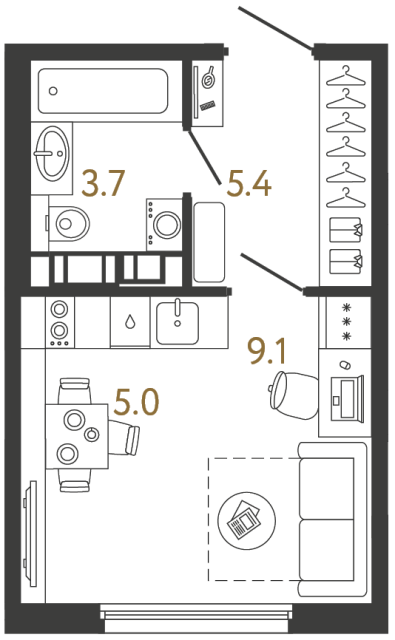 Студия №733 в ЖК Гений - 23.2 м²