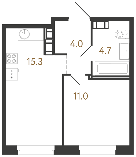 Однокомнатная квартира №330 в ЖК Куинджи - 35 м²  - №2